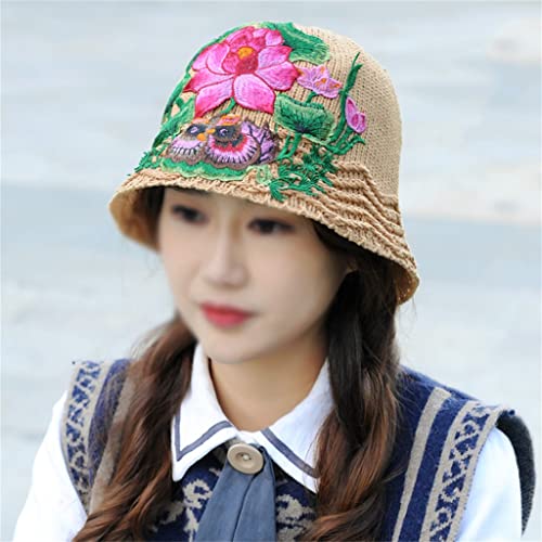 Chapeau de pêcheur couvrant visage anti-coup de soleil fleurs brodées