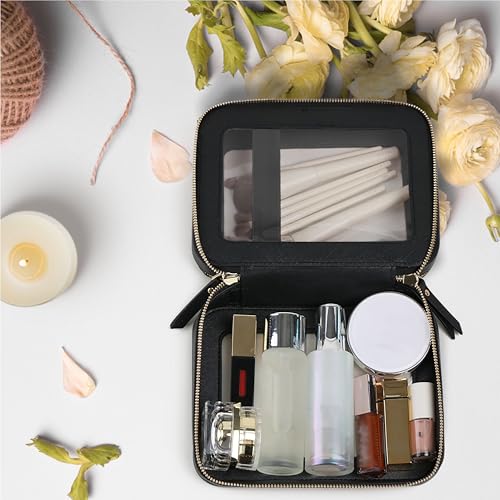 Prite Clear Makeup Bags Double Layer Cosmetic Bags with a Separate Brush Compartment Travel Makeup Bag for Women Travel Accessories Organizer for Purse(Black)2