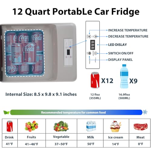 Image of Alpicool C12PT Portable Car Freezer Cooler, 12 Volt Car Refrigerator, 12 Quart Fast Cooling, with 12 /24V DC and 100-240V AC for Outdoor, Camping, RV, Truck (Black&Grey)