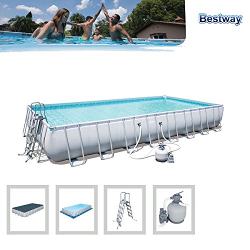 Bestway Power Steel Frame Pool Komplettset viereckig, mit Sandfilteranlage, Leiter, Boden- & Abdeckplane, 956x488x132 cm… – Bild 5