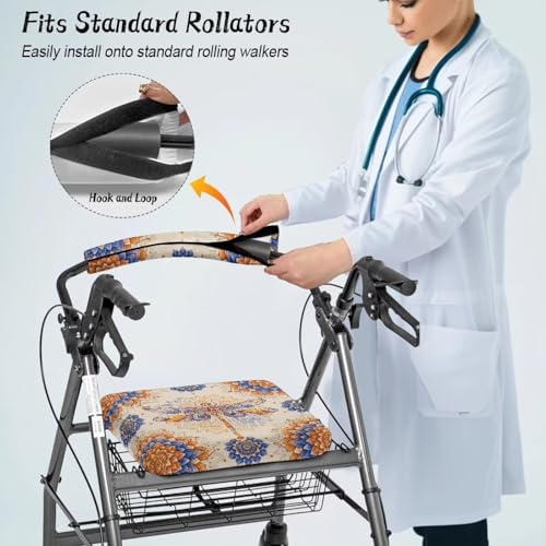 Image of Dragonfly Rollator Seat and Backrest Covers, Universal Soft Walker Seat Covers, Adjustable Accessories for Seniors with Seat Cover