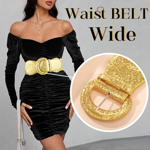 Tgirls Women's Elastic Belt Sequin Wide Belt for Dresses Glitter Stretch Waist Belt Cinch Waistband4