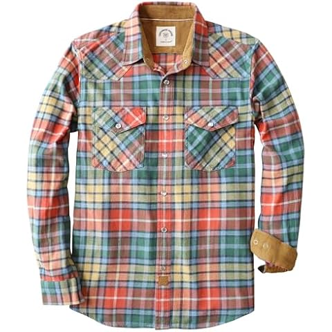Dubinik® Men's Flannel Shirts for Men Long Sleeve Pearl Snap Shirts for Men Casual Western Cowboy Plaid Shirts 100% Cotton Cover