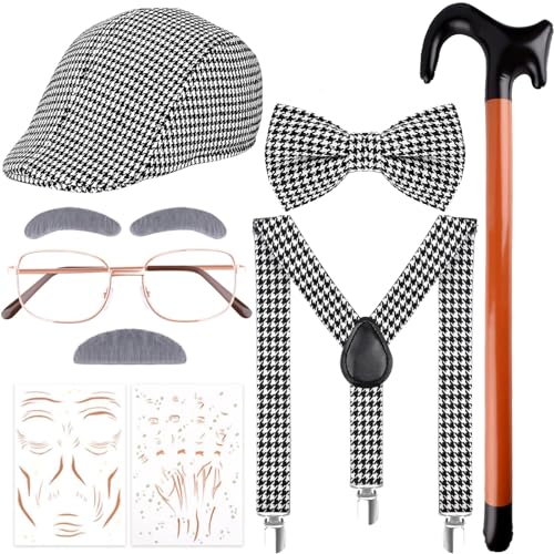 Matiniy 9 PCS Old Man Costume Grandpa Costume Accessories for Halloween Dress Up (Style4)