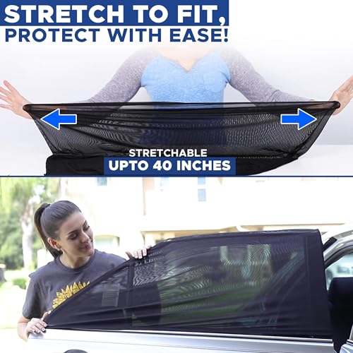 Image of EcoNour Car Window Shades for Side Windows (Pack of 2) | Sun Shade for Car Heat and UV Protection | Adjustable Elastic Fabric Baby Car Shade | Rear Side Window Sun Shade Accessories (Large 21 inchx36 inch)