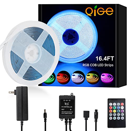 QiGe COB LED Strip 16.4ft,Music Sync Color Changing LED Strip Lights with Remote Comtroller,RGB COB...