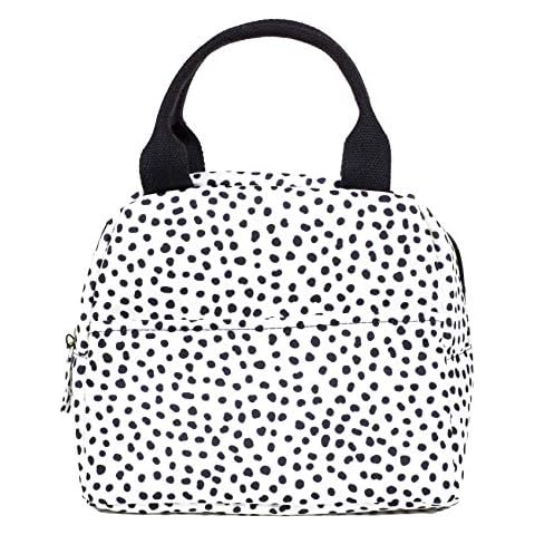 Steel Mill & Co Insulated Lunch Bag for Women Large Capacity, Reusable Cooler Bag Lunch Box, Leakproof Liner Tote with Zipper Closure/Pockets/Sturdy Handles (Black Dots) Cover