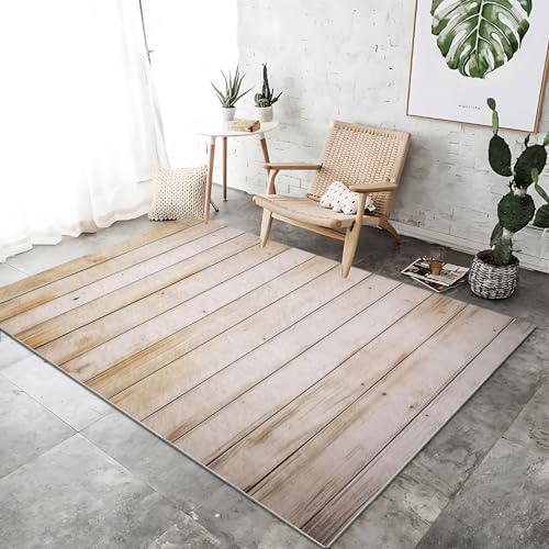 Tapis rectangle 140x200 cm lavable en machine effet texture bois doux en cachemire - 3