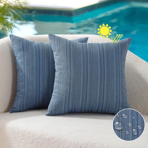 VAKADO Waterproof Blue Stripe Outdoor Throw Pillow Covers 16x16 Set of 2 by VAKADO - Used condition - Image 2