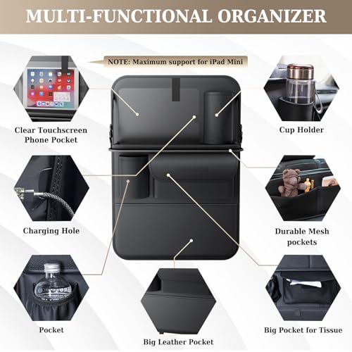 Image of Coverado Car Backseat Organizer(2 Packs) with Tablet Tray, Nappa Leather Organizer for Car Seat Back, Waterproof Car Seat Organizer with Touch Screen, Seat Protector Kick Mats for Kids