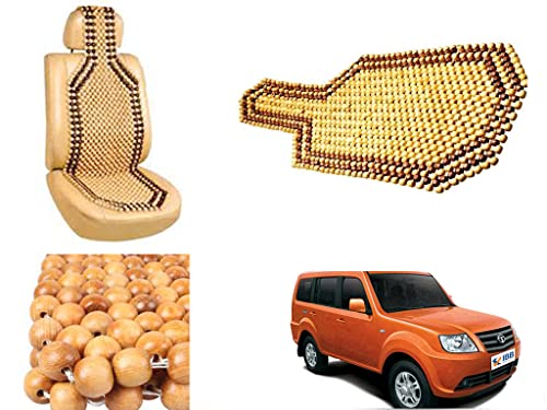 Image of Car Bead Seat Wooden Beads Cushion Cover Pad for Tata Grande Dicor, Acupressure Sitting Seat Cover | Cream Color - Pack of 1