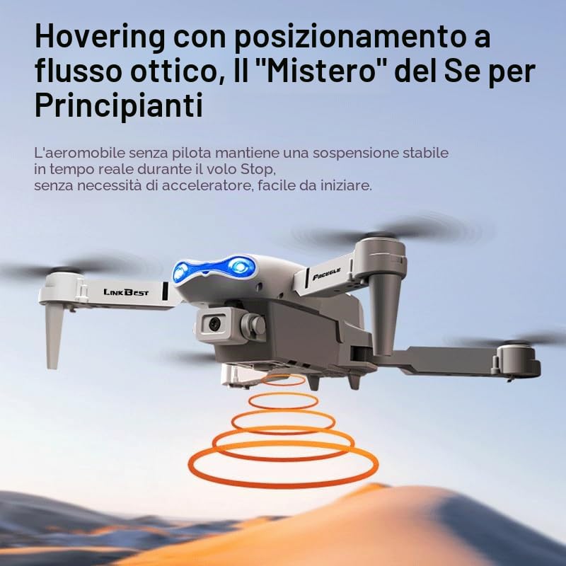E99 Nova Drone con Telecomando a Schermo 2.4",Doppia Fotocamera SD Regolabile a 90°,Posizionamento Ottico,Fotografia a Gestuale - Drone Pieghevole per Adulti e Principianti con Autonom (orange)