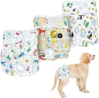 PetCellence Dog Nappies Female Extra Small - 3 Pack Washable Dog Diapers with 3 Sewn Absorbent Microfibre Layers for Pet, Puppy - Adjustable Bands & Buttons - Quick Drying Dog Heat Pants