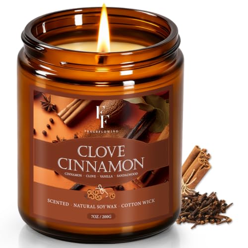 Image of Fall Candle, Clove Cinnamon Scented Candles for Home, Natural Soy Autumn Candle Aromatherapy Candle, 7 oz Jar Candles Fall Gifts for Women Men