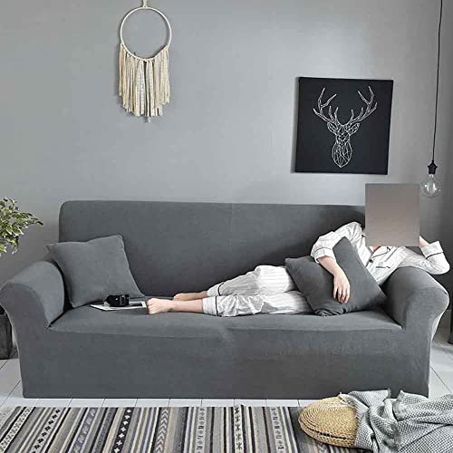 Housse de canapé extensible douce grise haut confort pour fauteuil