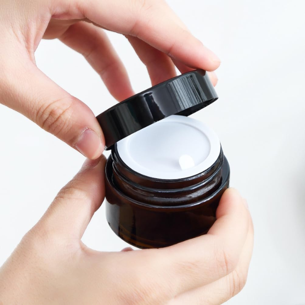 2PCS 100g/3.3oz Empty Brown Glass Cream Jar with Inner Liners and Black Lid Refillable Travel Storage Jar Makeup Pot Cosmetics Container for Lotions Powders Body Scrub - Image 4