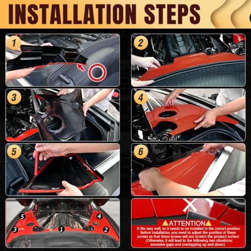Image of Red Rear Engine Compartment Surround Overlay,Carbon Fiber Pattern Engine Bay Panel Cover Trim Side Panel Engine Bay Dress Up Kit for Corvette C8 Stingray Z51 2020+,for C8 Z06 /E-Ray 2023+