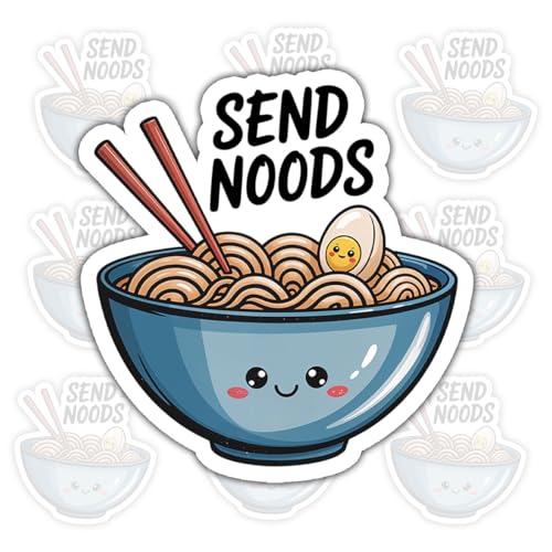 (3 Pcs) Send Noods Ramen Noodles Sticker – Funny Ramen Noodles Quote Vinyl Decal Waterproof for Laptop, Water Bottle, Tumbler, Car – Gift for Ramen Lovers, Food Fans 3 Inches
