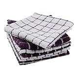 DII Basic Terry Collection Windowpane Dishcloth Set, 12x12, Eggplant 6 Piece