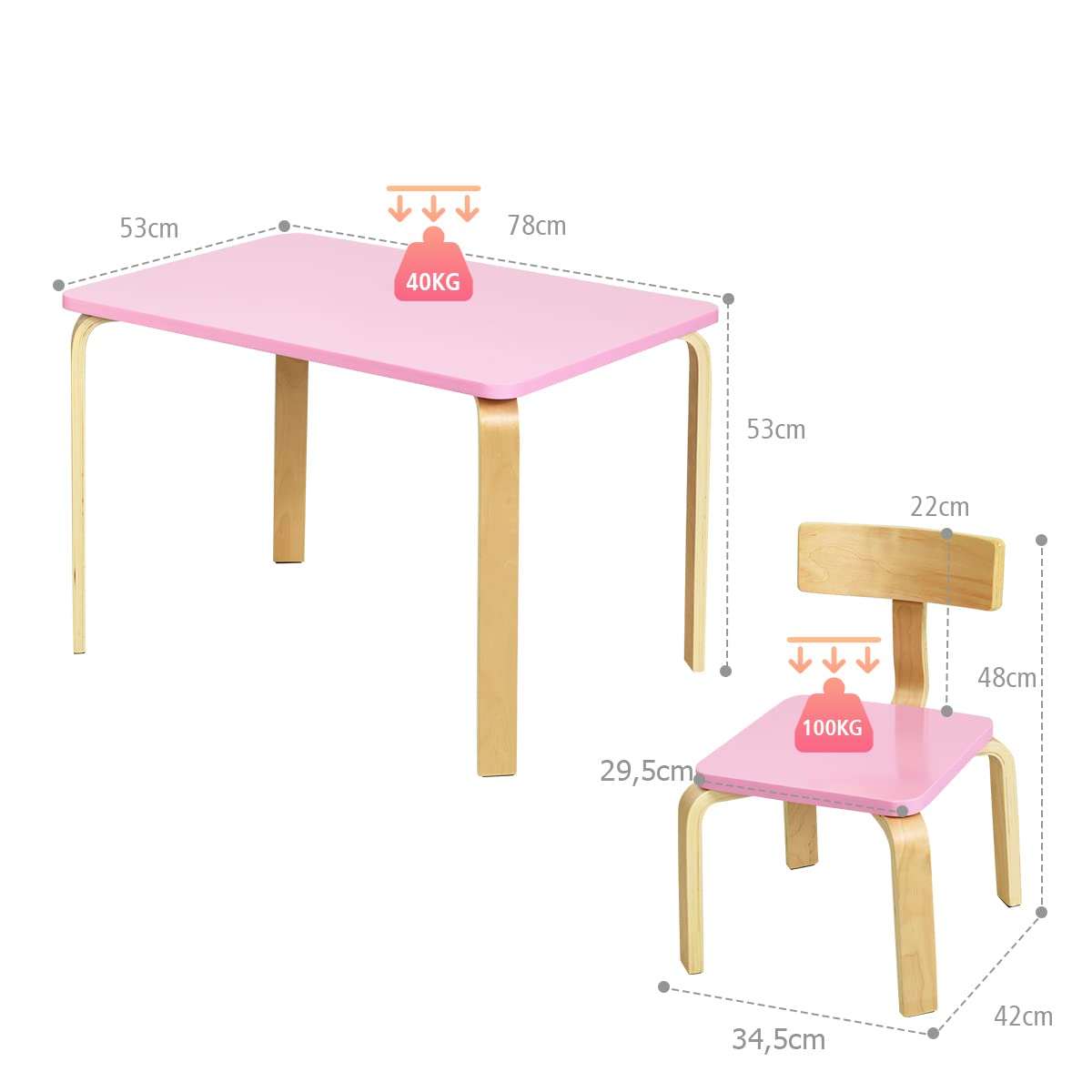 Set Tavolino E Sedie Per Bambini LIFEZEAL – 2 In 1, 2 Sedie E Panca, MDF Naturale, Con Braccioli E Maniglie, Adatto Da 3 Anni