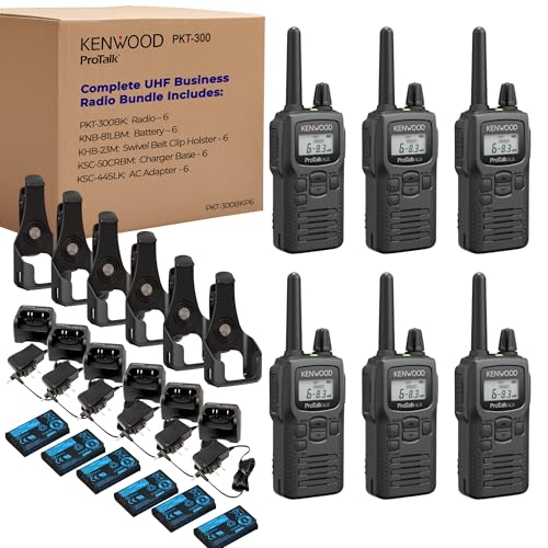 KENWOOD PKT-300 6-Radio Value Pack with Accessories UHF Two-Way Business Radios 2W Power 6 Channels Rugged MIL-STD 810 IP52 Weather-Resistant 16-Hour Battery 6-Mile Range LCD Display