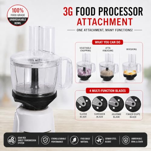Image of All In One 3G Food Processor Attachment (Universal) | Kneading, Chopping, Slicing, Shredding & Whisking | Attachment Only - No Motor /Mixer
