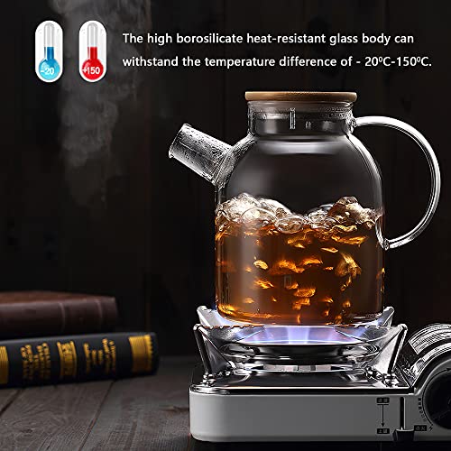 Set Of 5 Glass Tea Pot With Bamboo/Stainless Lid And 2 Removable Stainless Steel Spring Infuser, Teapot For Stovetop Safe, Clear Teapot, Glass Tea Pot, Glass Tea Kettle, Glass Pot #TOP4