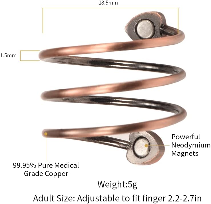 Copper Rings for Women, 2Pcs Set Pure Copper Magnetic Ring（Heart-Shaped）, Fashion Jewelry Present(2pcs Copper)