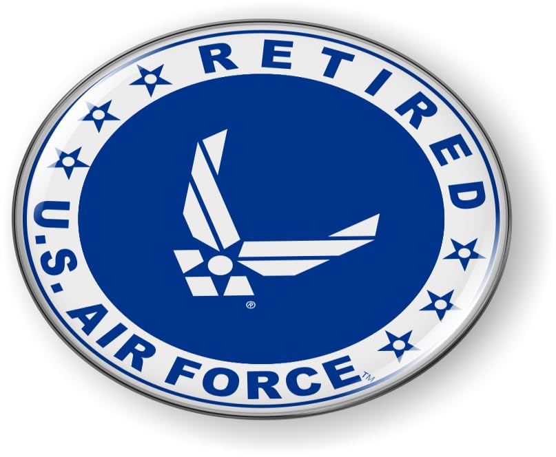 Image of BestLicensePlateFrames - U.S. Air Force Retired Logo with USAF White Arnold Wings and Star Symbol 3D Domed CAR Emblem Badge Sticker Flexible - Official USAF and USSF Licensed Product