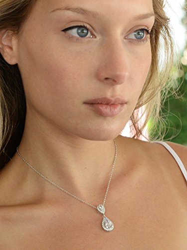 Mariell Cubic Zirconia Crystal Teardrop Bridal Wedding Pendant Necklace, Jewelry for Brides, Bridesmaids3