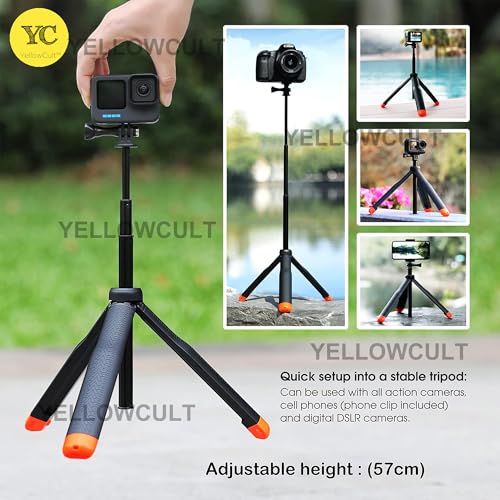 Image of YellowCult 4-in-1 Floating Selfie Stick for GoPro Hero 13 /12 /11 /10 /9 /8 /7 /6 /5 /4 /3, Max, AKASO, Insta360, Fusion, Session, DJI OSMO- Floating Handle,Extendable Monopod,Hand Grip,Tripod Stand