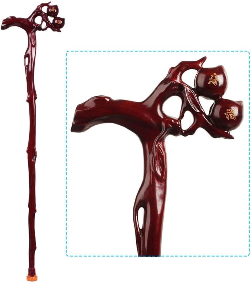 Wooden Cane Faucet Walking Stick Redwood Old Man Crutches Wood Carving Birthday Non-Slip Sticks,G/B
