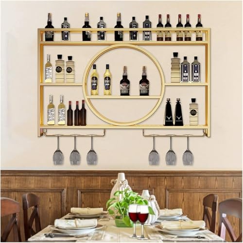 MSHGSKU Botellero Colgante con LED y Estante metálico para Botellas de Vino, Dorado (120 x 15 x 80 cm)