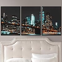 3 Piece Framed Canvas Wall Art City Illuminations Canvas Prints Home Artwork Decoration for Living Room,Bedroom - 16