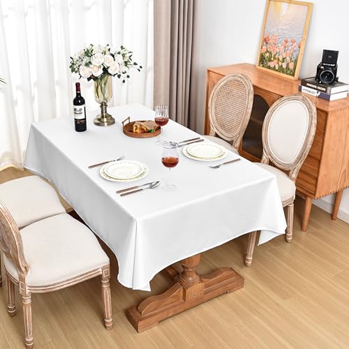 Fitable Faux Linen White Tablecloths for Rectangle Tables - 60 x 84 Inch - 6 Pack Fabric Textured Folding Table Clothes Faux Burlap 4 Ft Table Covers for Wedding, Party, Banquet, Birthday by Fitable - Image 8