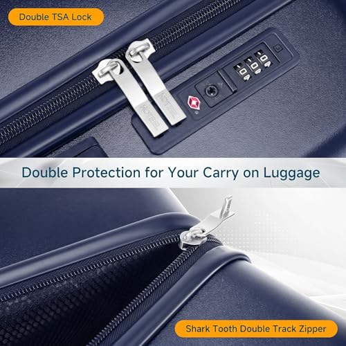 Image of Hoteel Luggage Sets 5 Piece, 4-Year Warranty, Carry-On Luggage with Dual-Spinner Wheels, PC+ABS Hardside Suitcase Set with TSA Lock, Durable Large Suitcase, Dark Blue(20 /24 /28 /DB /TB)