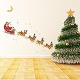 Decowall DCH-001/002 / 003 Weihnachten Flying Santa Claus und Rudolph Christmas Wandtattoo Wandsticker Wandaufkleber Wanddeko für Wohnzimmer Schlafzimmer Kinderzimmer (DCH-003)