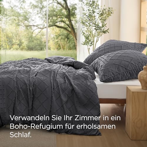BEDSURE Anthrazit Boho Bettwäsche 3tlg - 200x200 cm – Ansicht 5
