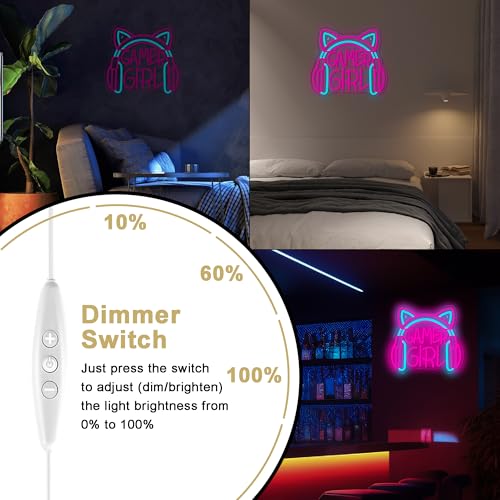 Image of Mutank Gamer Girl Cat Headphones Neon Sign, Game Room Neon Sign USB Powered Game Headphone Sign LED Dimmable, for Gaming Room Bedrooms and Cat Ear Girl Man Caves Decor(13.3 * 12.2 In)