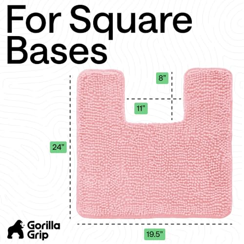 Image of GORILLA GRIP Plush Absorbent Shaggy Chenille Bath Rug Mat for Square Toilet Base with Rubber Backing, Machine Washable Rugs, Soft Microfiber Contour Mats for Toilets, Bathroom Decor, Lt Pink