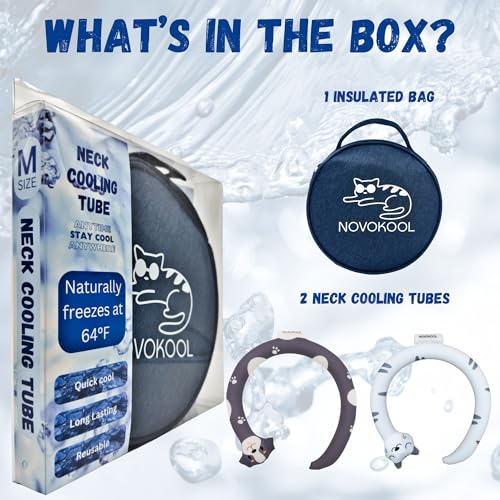 2 Pack Neck Cooling Tube with Insulated Bag - Reusable Ice Ring Neck Cooler Indoor Outdoor - Wearable Cooling Wrap - Relief for Summer and Hot Flashes - Ice Ring Freezes Under 64℉(Cat+Dog)