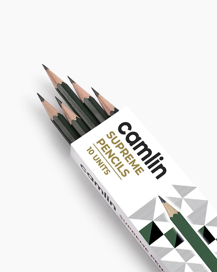 Image of Camel Supreme Pencils - Pack of 10 | Extra Dark Graphite Lead for Smooth Writing & Shading | Ideal for Board Exams, Competitive Tests, School, Office & Art Use