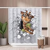 Woutay Duschvorhang, schimmelresistent, Giraffe, die von einer zerbrochenen Wand schaut, wasserabweisender Stoff, Polyester, mit 12 Kunststoffhaken