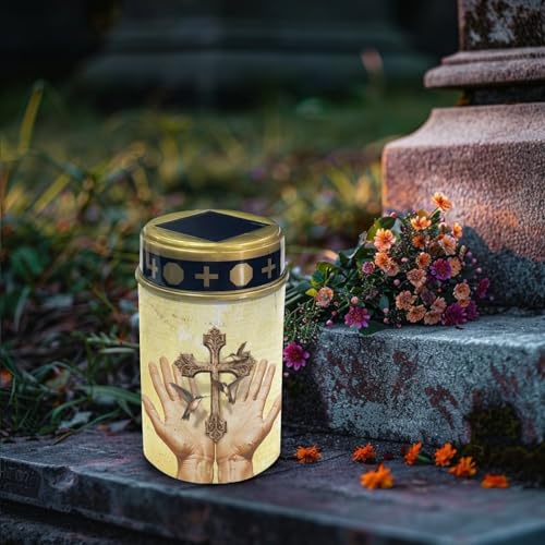 Image of Solar Lights for Grave Cross Outdoor Waterproof Solar Garden Lights Outdoor Decor for Garden Led Candles Night Light