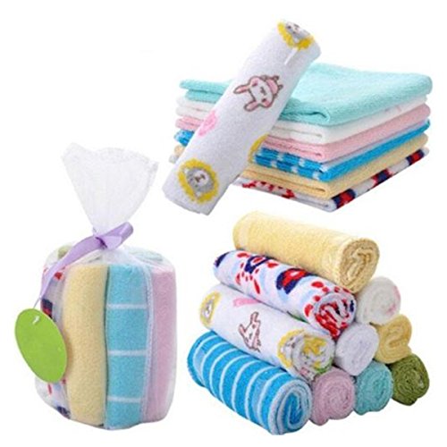 NUOLUX 8pcs Soft Cotton Newborn Baby Face Towel and Muslin Washcloth Bath Shower Wipe (Random Color)