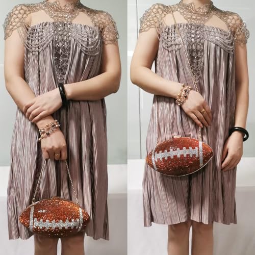 Image of Women Rhinestone Football Shaped Handbag Chain Crossbody Shoulder Bag Football Purse | Rugby, Unique, Novelty, Football