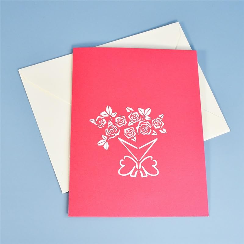 Glückwunschkarte 3D Rose Blumen Blumenstrauß Pop-Up-Karte for Valentines Birhtday Muttertag Alle Gelegenheiten Grußkarte (10 Packung)