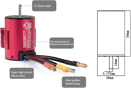 Miniatura 4 de GoolRC Surpass Hobby 3650 - Motor sin escobillas de 3900 KV con disipador de calor y 60 A ESC con BEC impermeable para camión de coche RC 1/10 1/8