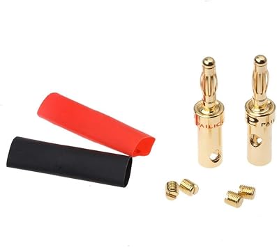 Xiaochen Electrical Connector Plug Socket Kit 4PCS Gold Speaker Banana Plug Cable Wire Adapters Plugs Copper Straight Connectors for Musical Audio with Heat Shrink Tube Kit