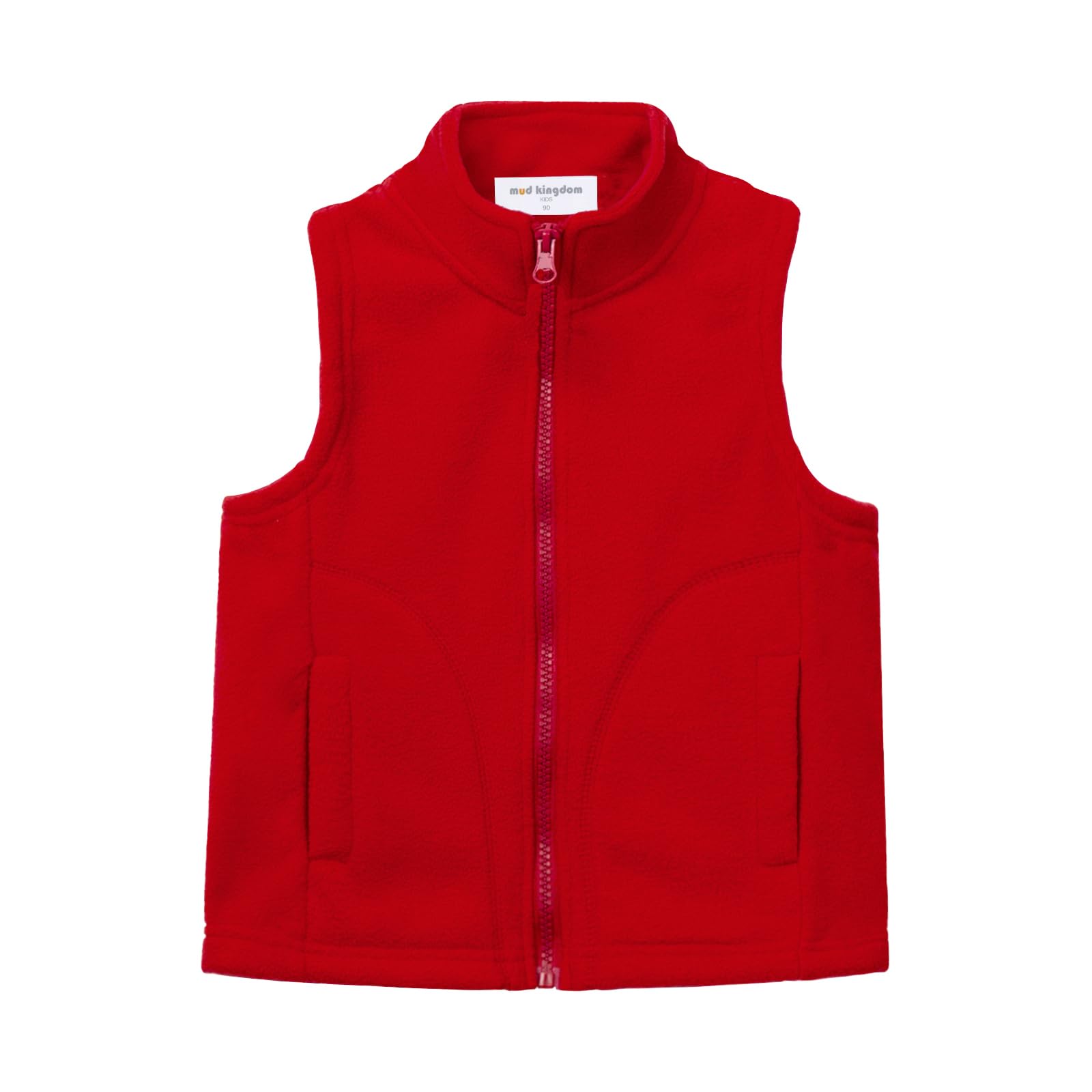 Mud Kingdom Little Girl Body Warmers Stand-Up Collar Polar Fleece Gilet for Girls Sleeveless Zip Up Outerwear Red 6 Years